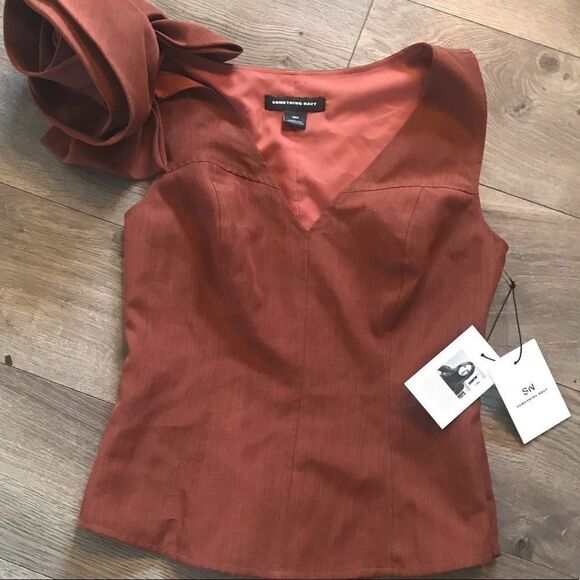 NWT something navy large rose blouse rust color - Picture 2 of 8